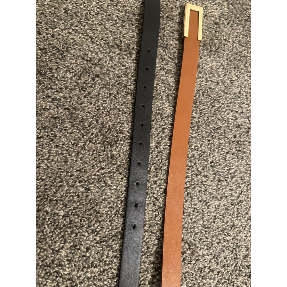 Women's Belts One Size Black Brown Gold Buckle Set of 2 - Picture 5 of 7